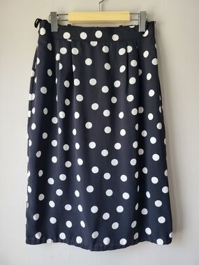Polka Dot Midi Classic Feminine Closet Staple Skirt Black With White Dots